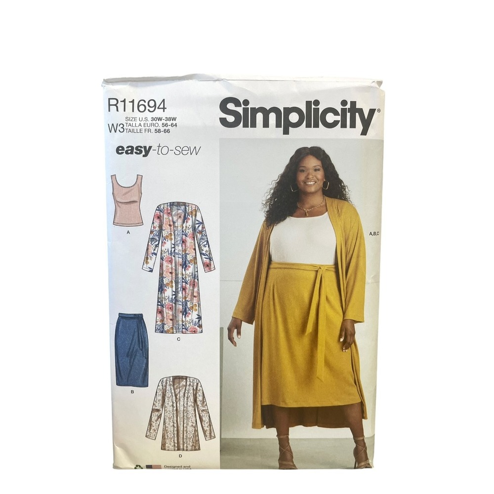 Simplicity R11694 Women's Knit Top Cardigan Skirt 30W-38W Easy-to-Sew